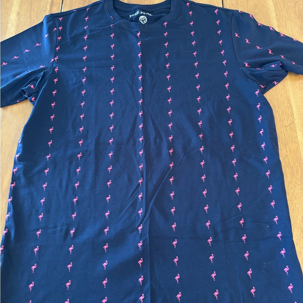 Free Planet Navy Flamingo Print Men's Shirt NWOT